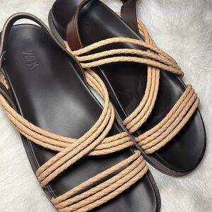 Zara Black and Brown Rope Sandals